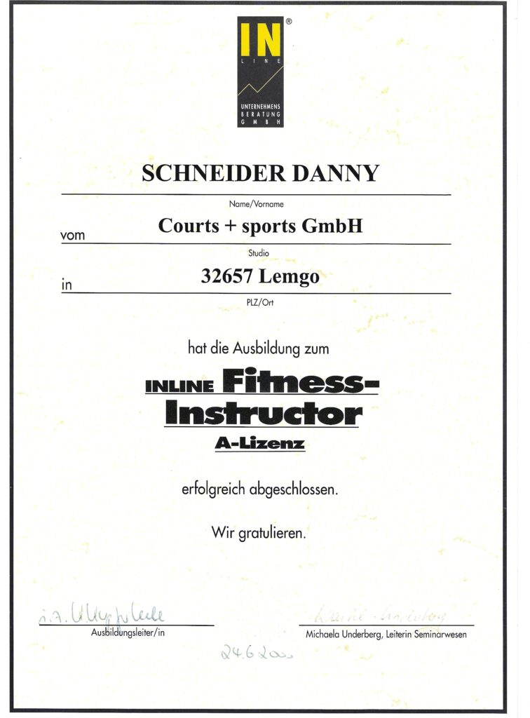 Fitness Instructor A-Lizenz Injoy Akademie Danny T. Schneider